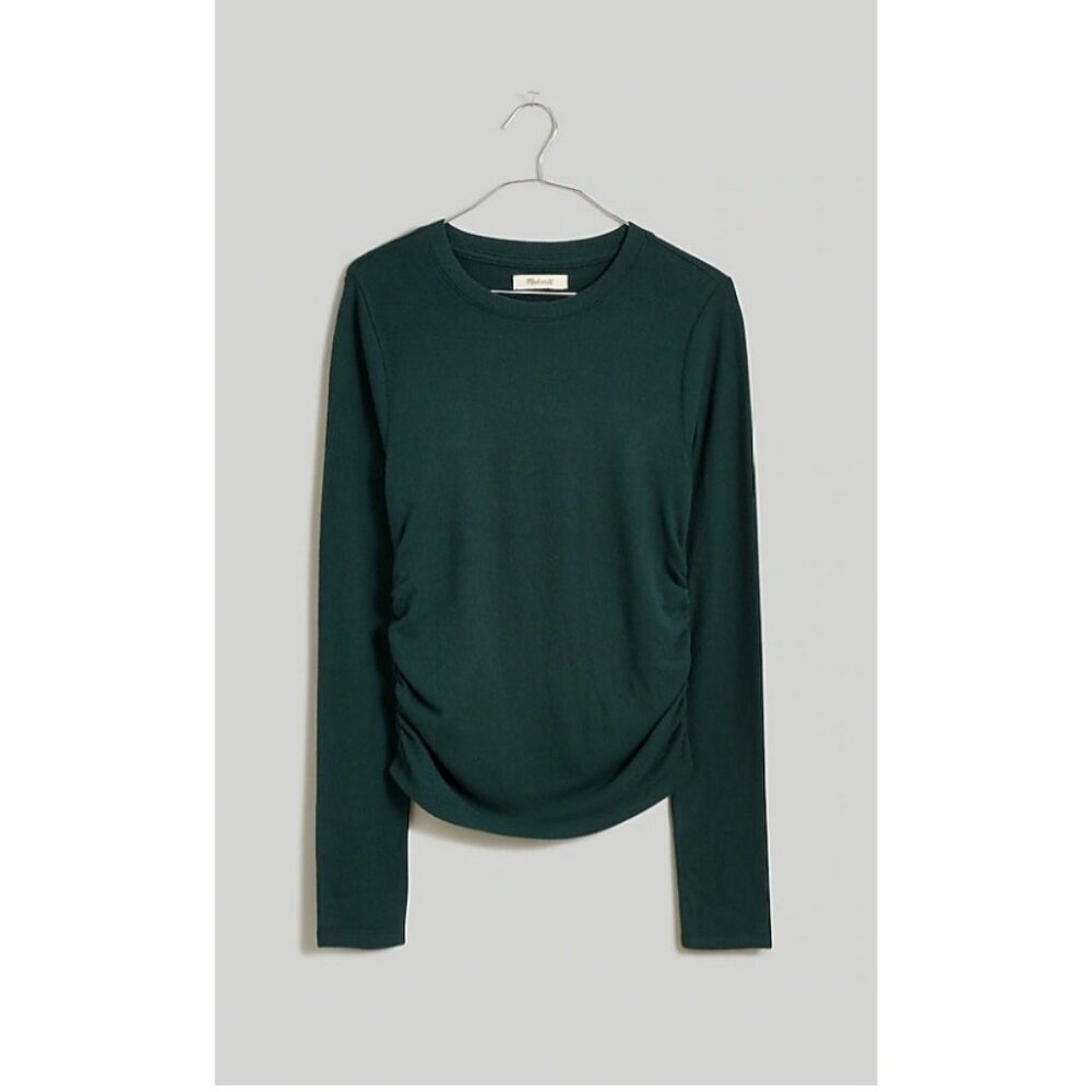 Madewell $38 Brushed Jersey Ruched Long Sleeve Tee Smoky Spruce Size XS NO376